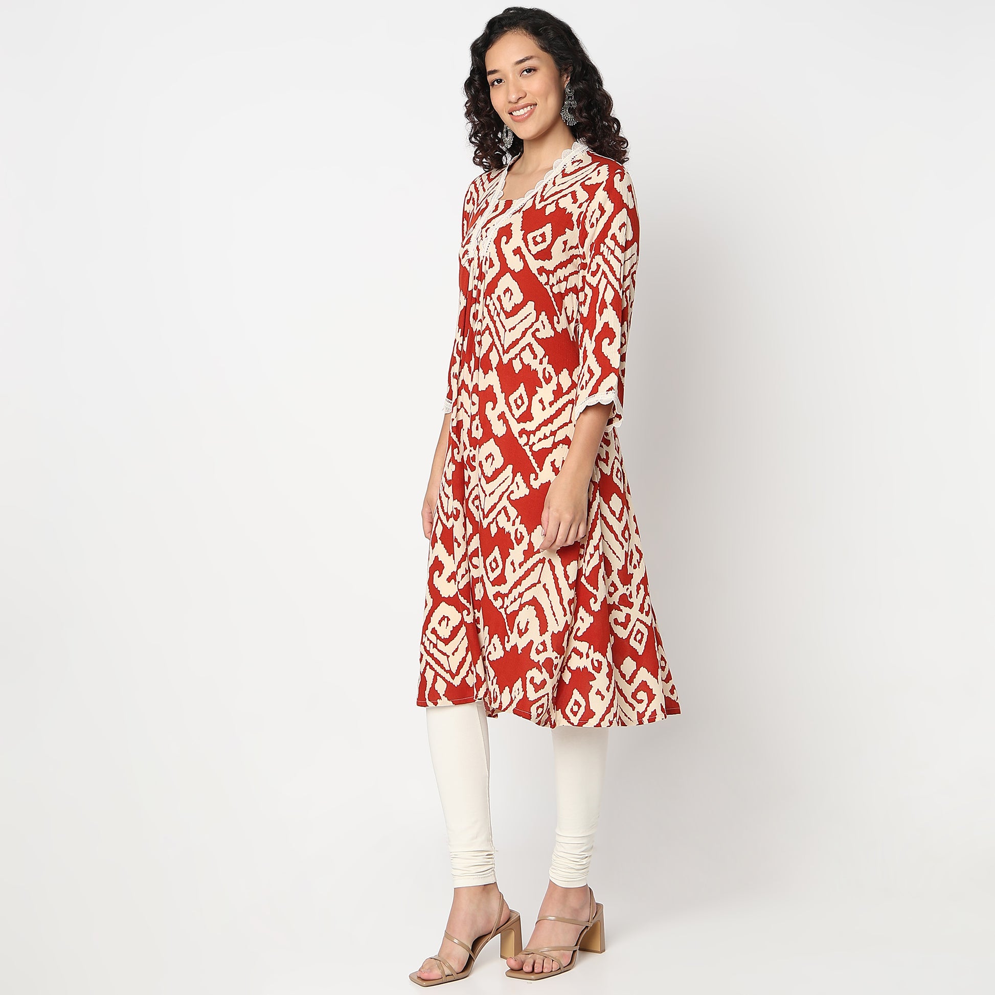 Flare Fit Printed V-Neck Kurta