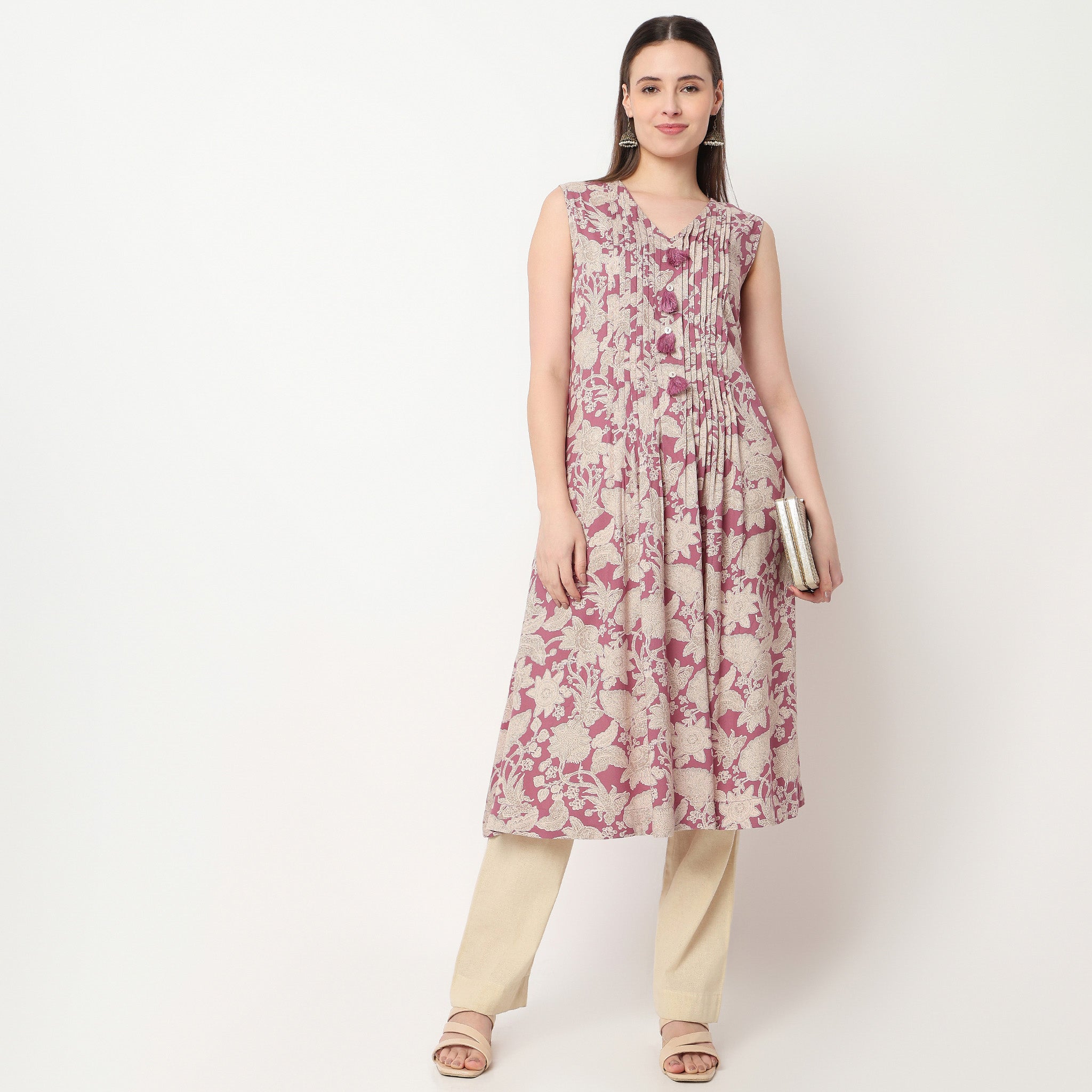 V-Neck Printed Peplum Kurta