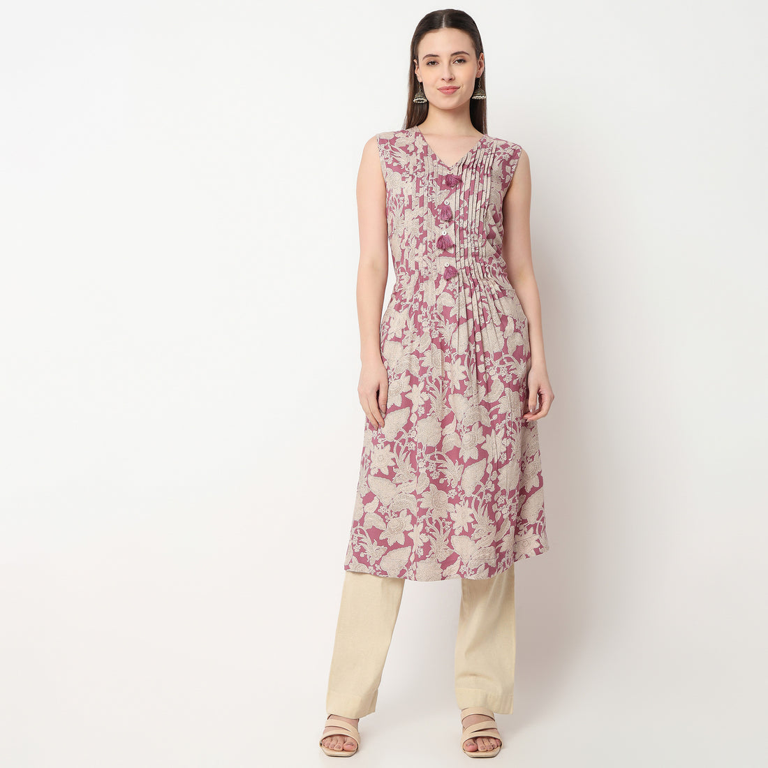 V-Neck Printed Peplum Kurta