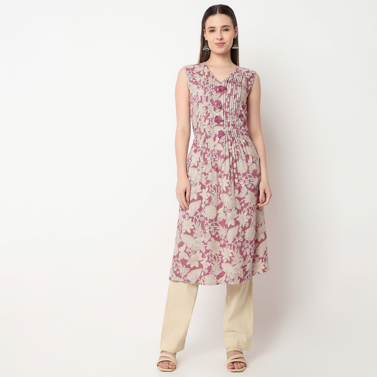 V-Neck Printed Peplum Kurta