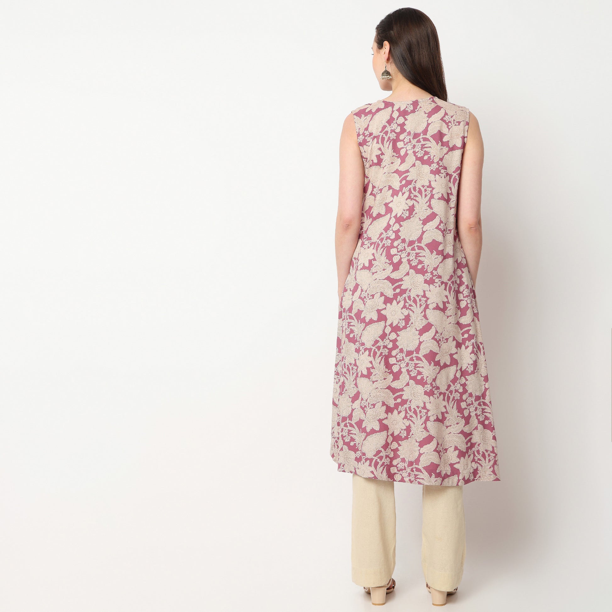V-Neck Printed Peplum Kurta