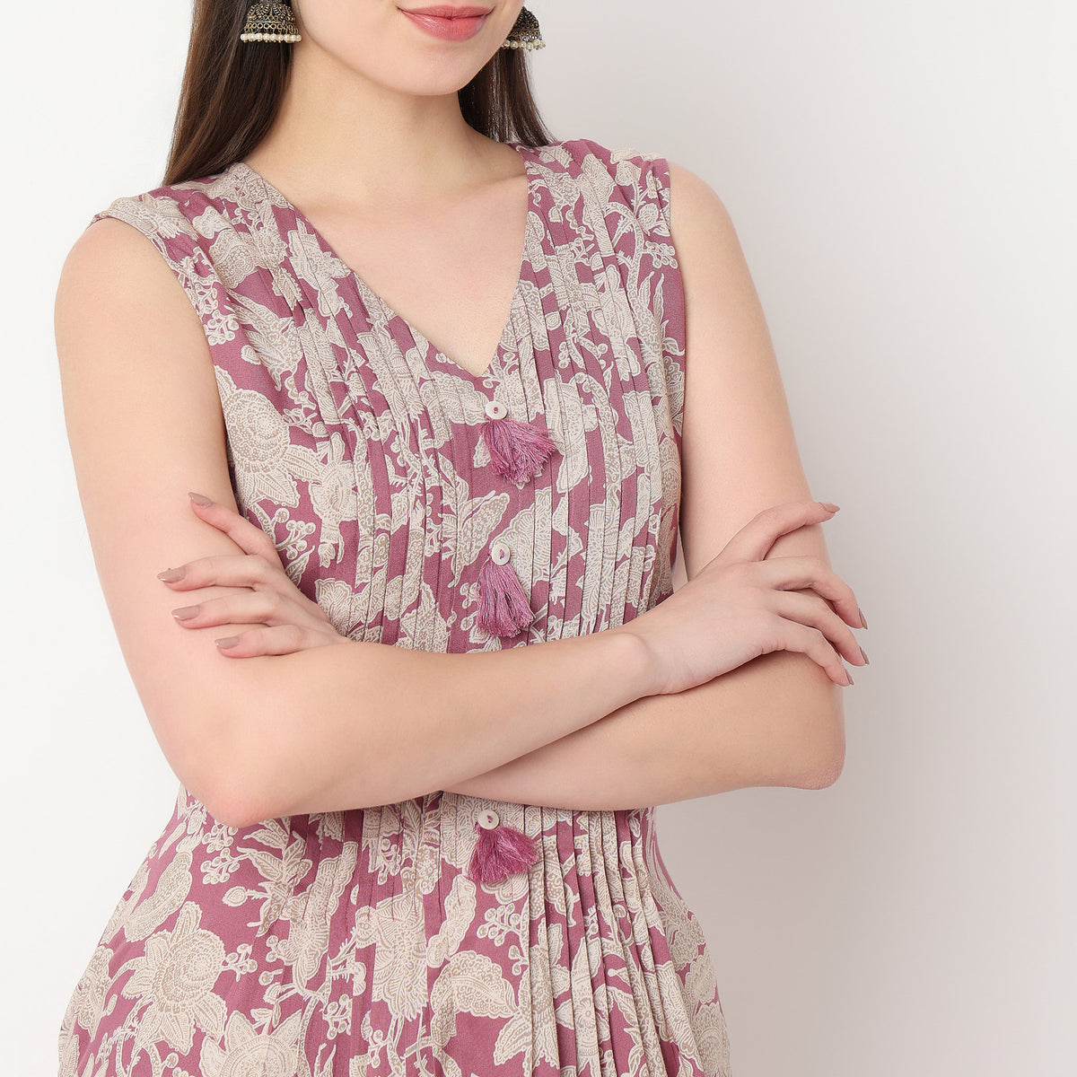 V-Neck Printed Peplum Kurta