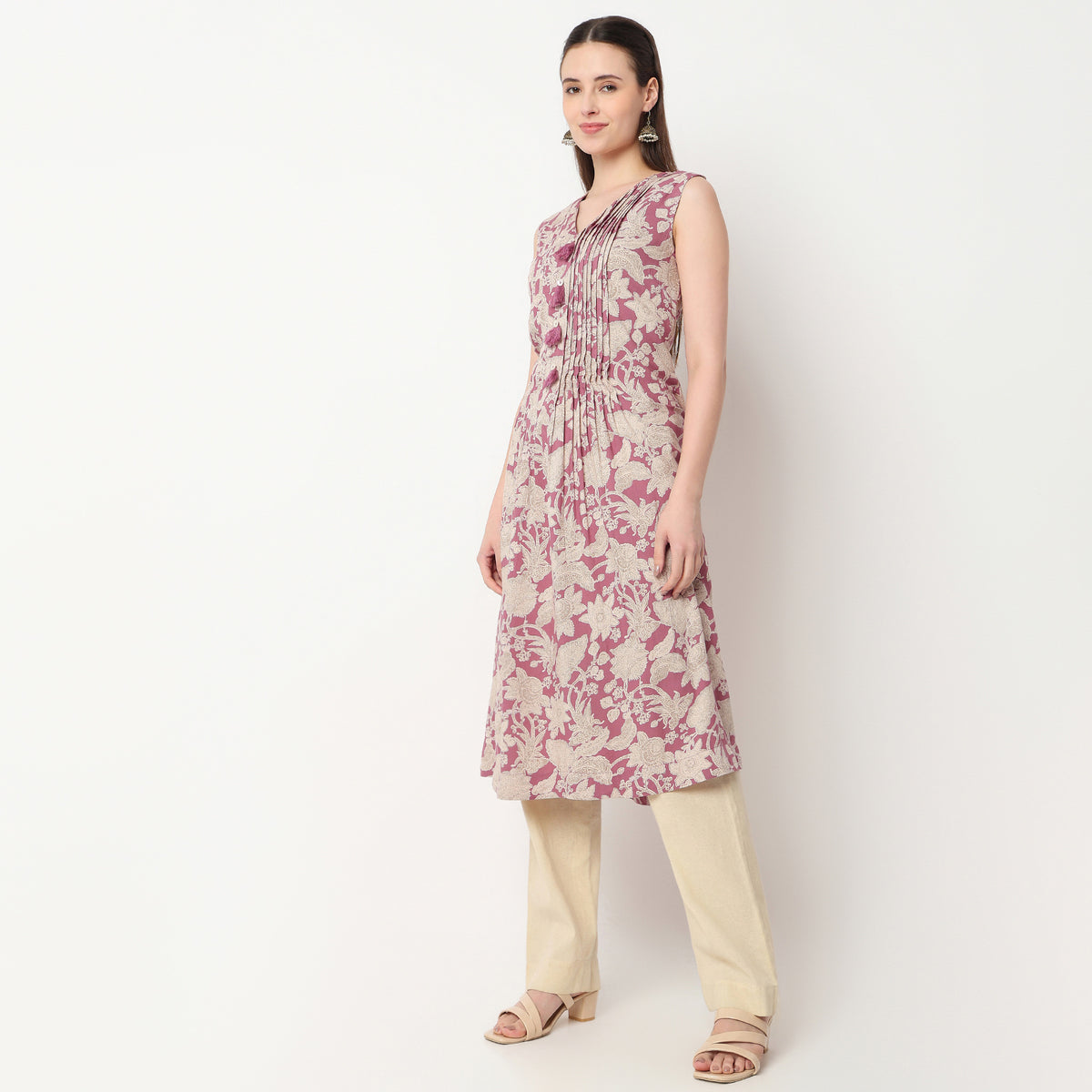 V-Neck Printed Peplum Kurta