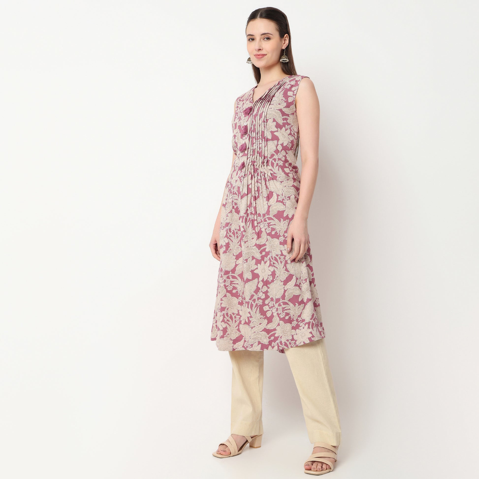V-Neck Printed Peplum Kurta