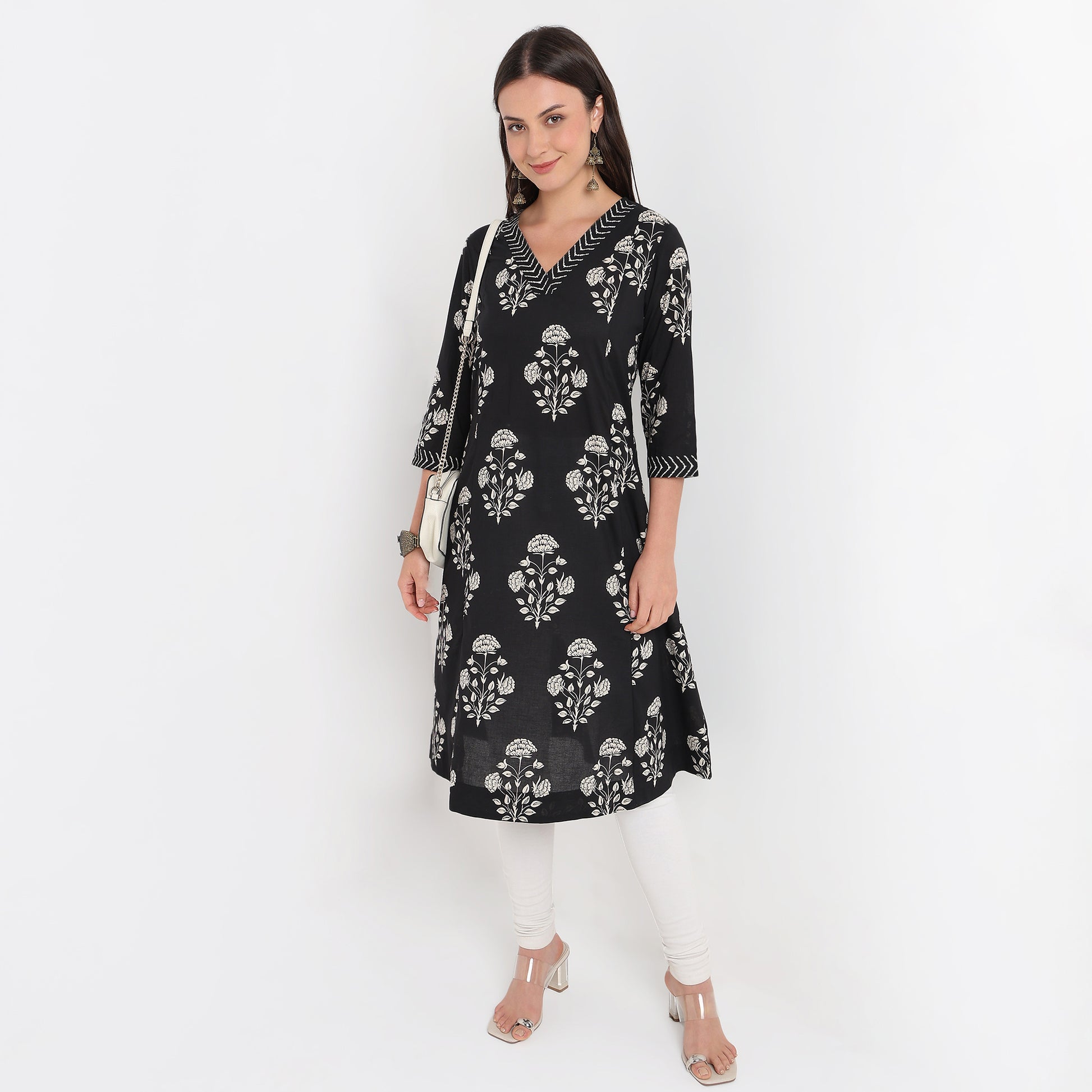Flare Fit V-Neck Printed Kurta 
