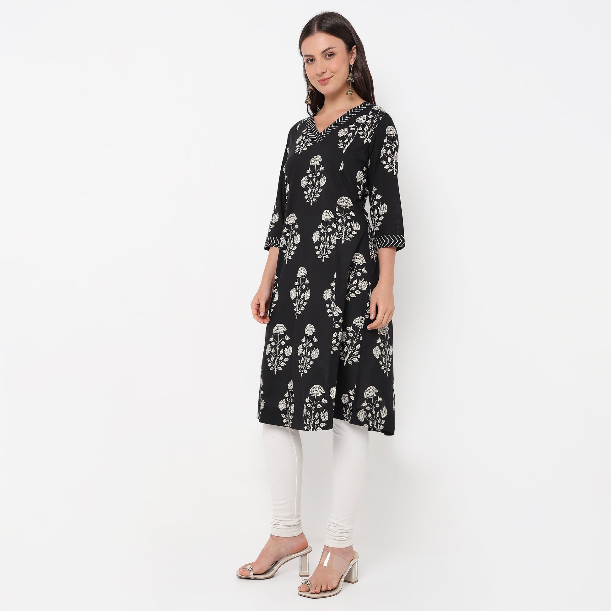 Flare Fit V-Neck Printed Kurta 