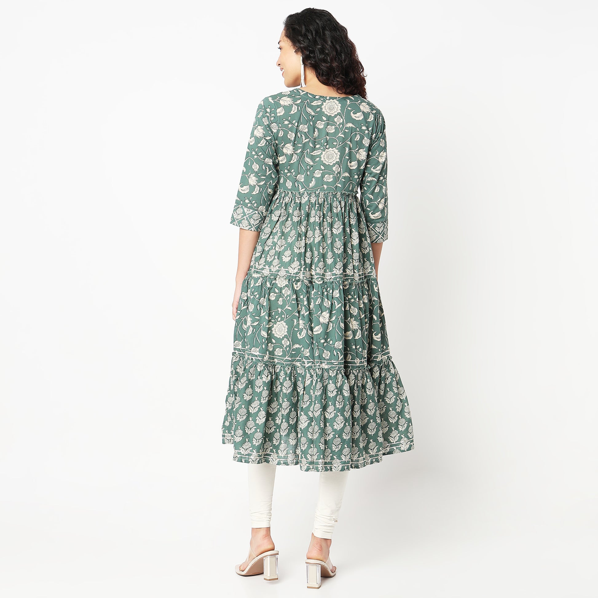 Flare Fit V-Neck Printed Kurta 