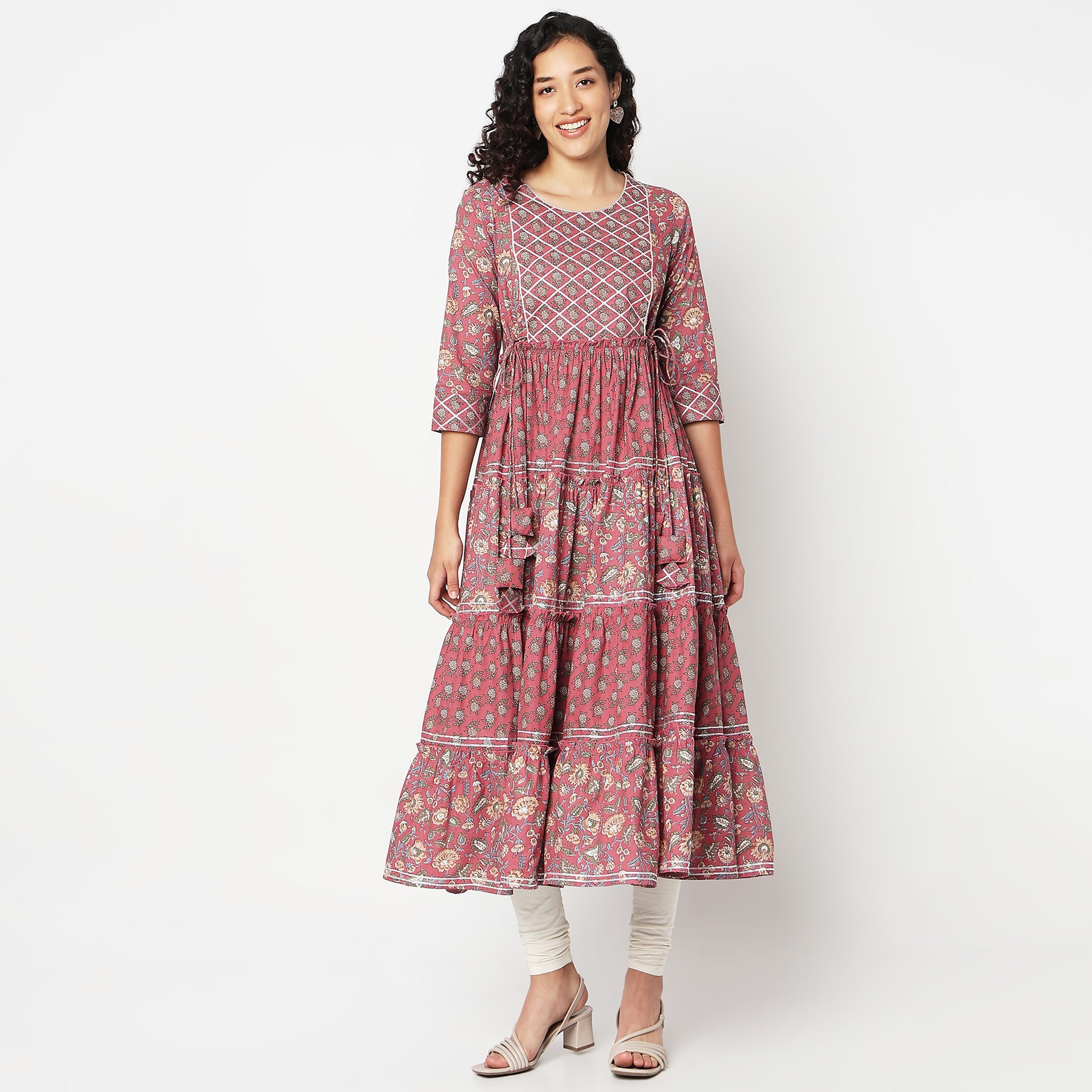 Flare Fit Round Neck Printed Kurta 