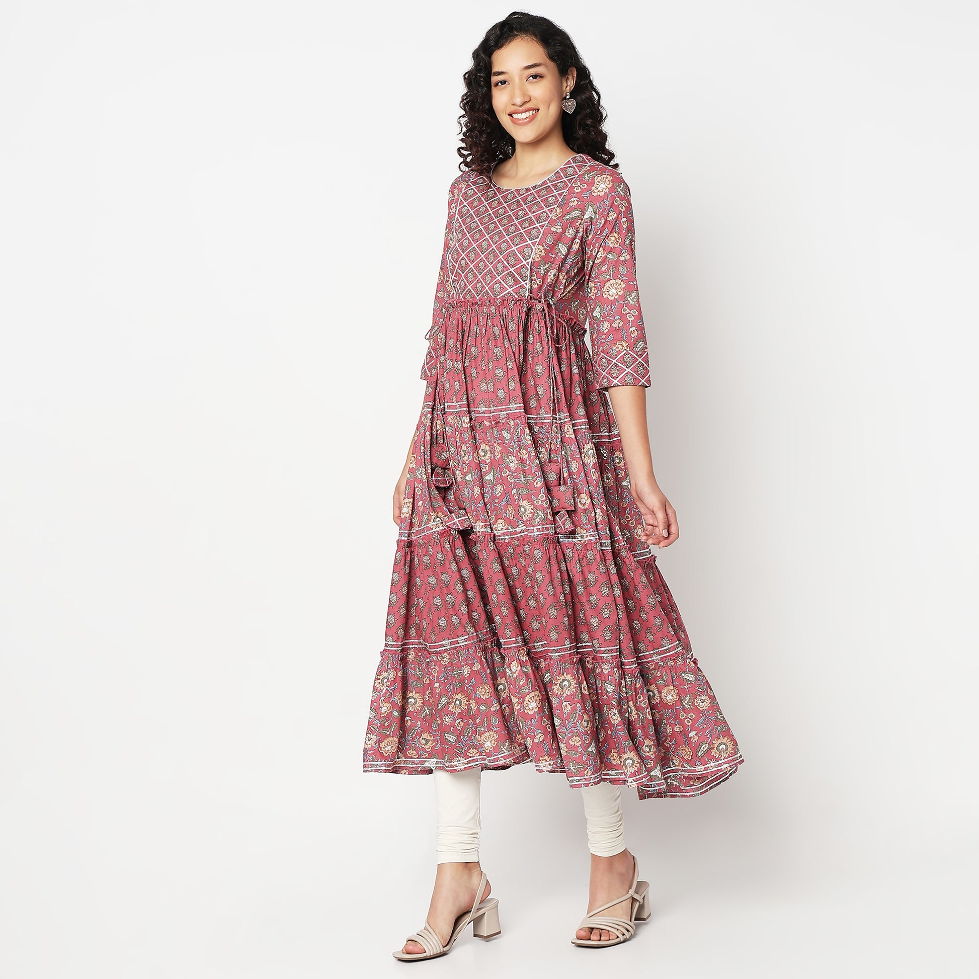 Flare Fit Round Neck Printed Kurta 