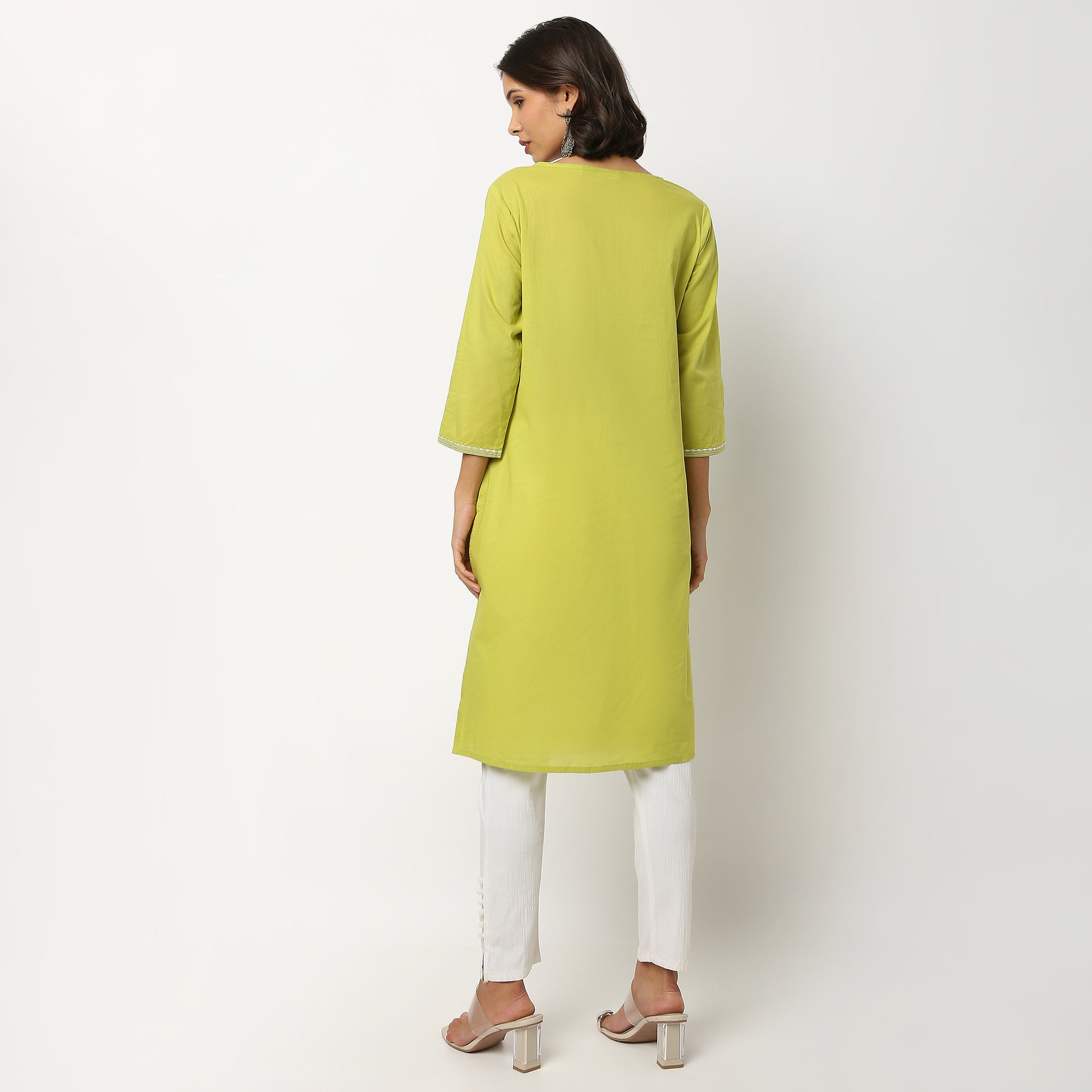 Buy Women Straight Fit Embroidered Three-Fourth Sleeve Kurta  - Style Union