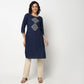 Buy Women Straight Fit Embroidered Three-Fourth Sleeve Kurta  - Style Union