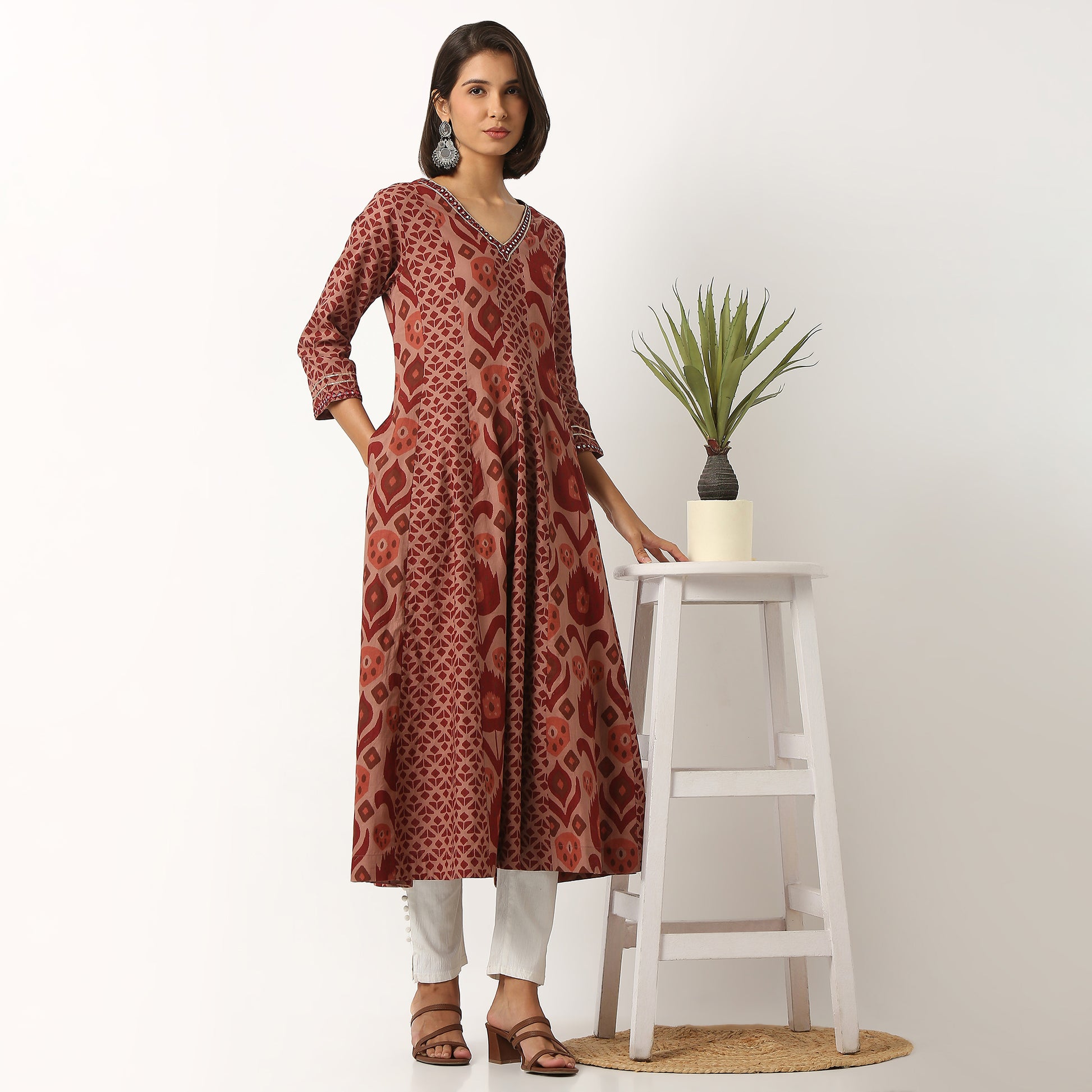 Printed Cotton Fabric Kurta, Below Knee