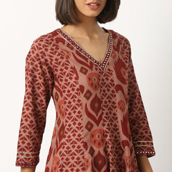 Printed Cotton Fabric Kurta, Below Knee