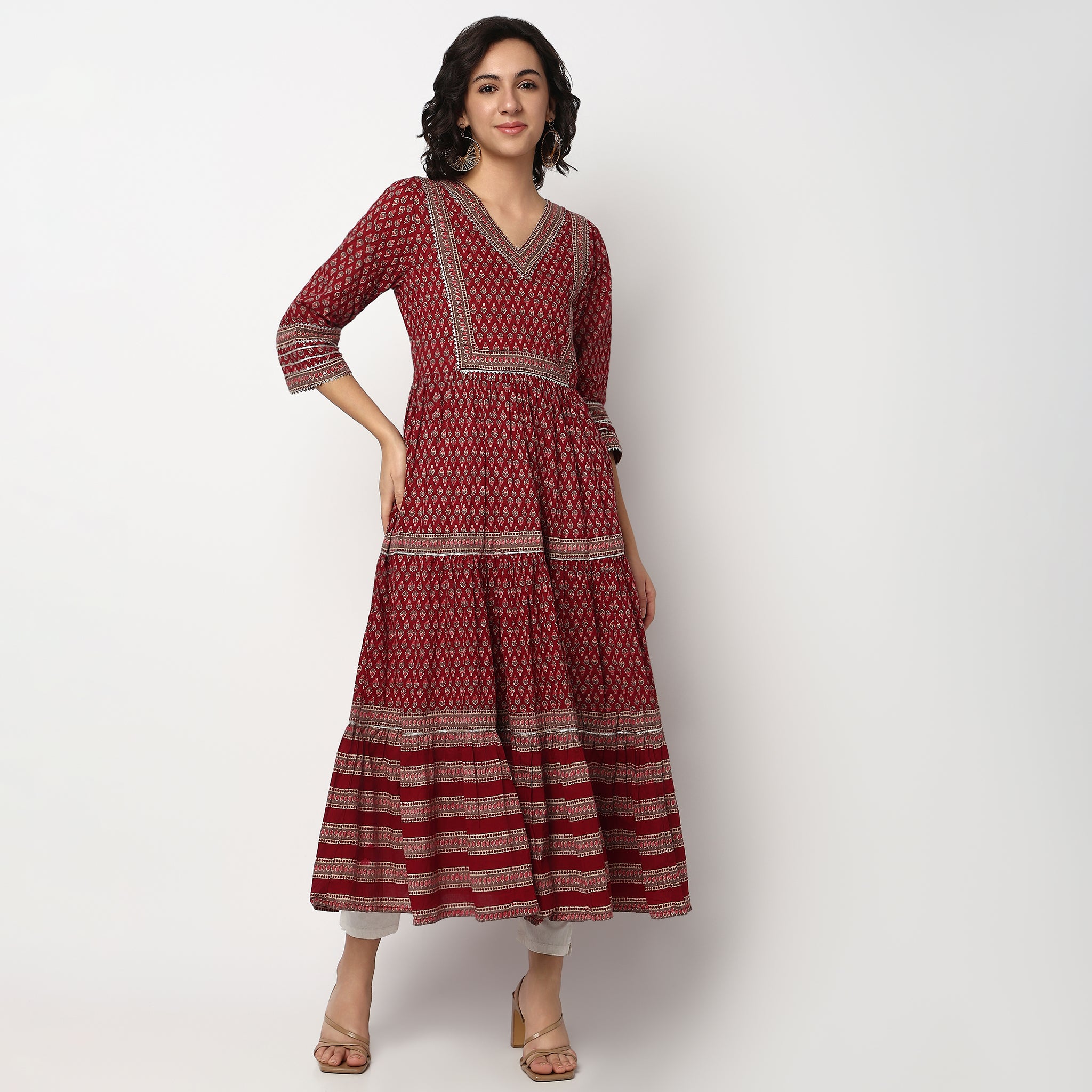Buy Women Flare Fit Printed Three-Fourth Sleeve Kurta  - Style Union