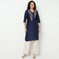 Buy Women Straight Fit Embroidered Three-Fourth Sleeve Kurta  - Style Union