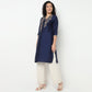 Buy Women Straight Fit Embroidered Three-Fourth Sleeve Kurta  - Style Union