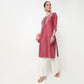 Buy Women Straight Fit Embroidered Three-Fourth Sleeve Kurta  - Style Union