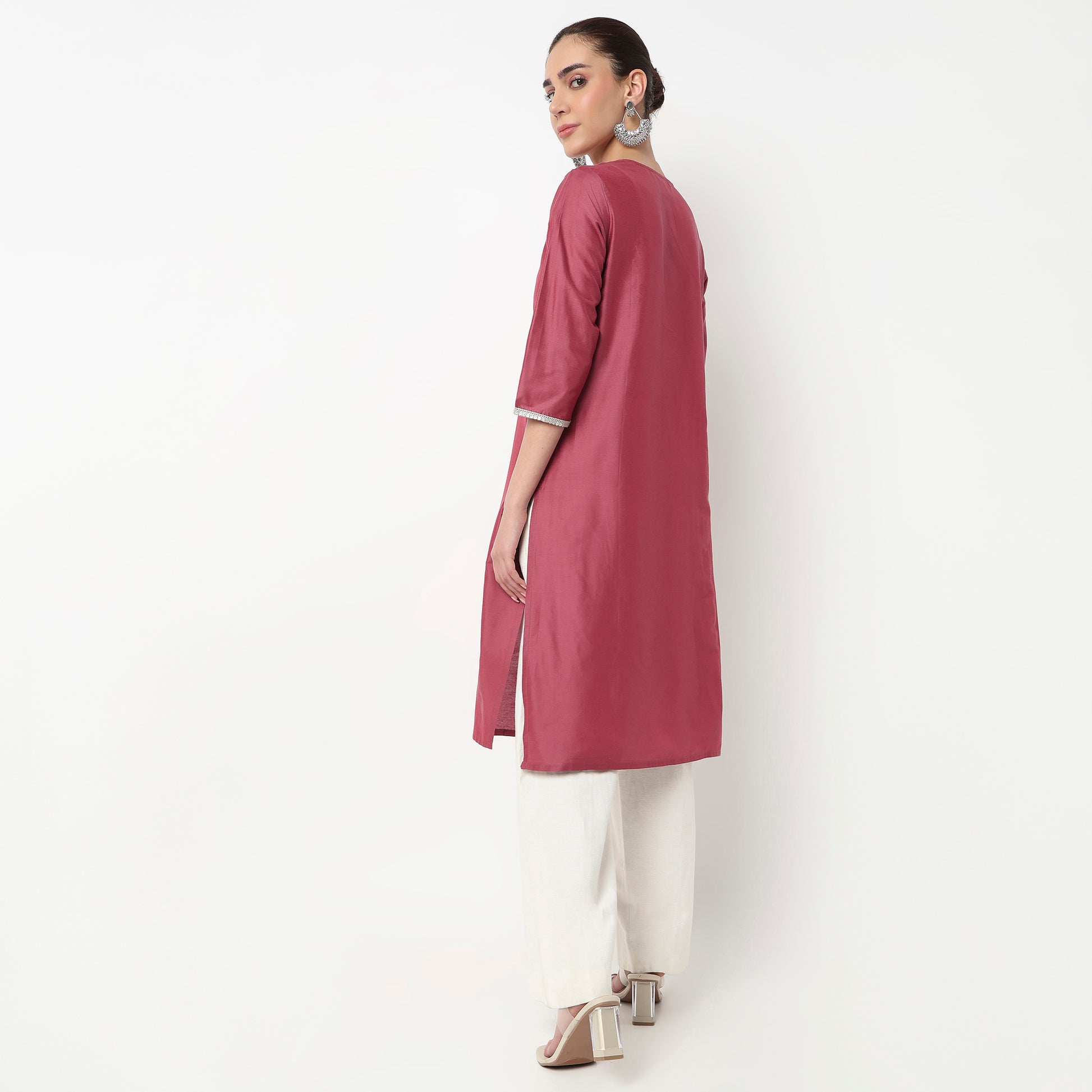 Buy Women Straight Fit Embroidered Three-Fourth Sleeve Kurta  - Style Union