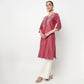 Buy Women Straight Fit Embroidered Three-Fourth Sleeve Kurta  - Style Union