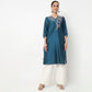 Buy Women Straight Fit Embroidered Three-Fourth Sleeve Kurta  - Style Union