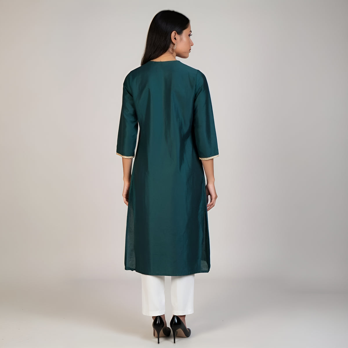 V-Neck Embroidered Straight Kurta
