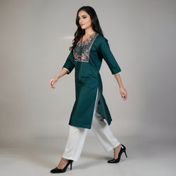 V-Neck Embroidered Straight Kurta