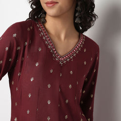 Buy Women Flare Fit Printed Three-Fourth Sleeve Kurta  - Style Union