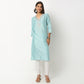 Buy Women Straight Fit Embroidered Three-Fourth Sleeve Kurta  - Style Union