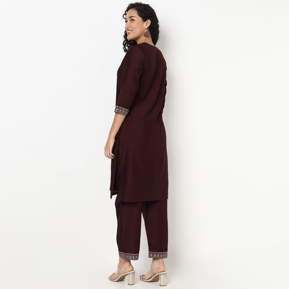 Embroidered V-Neck Straight Kurta
