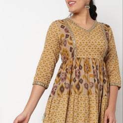 Printed V Neck Tired Kurta