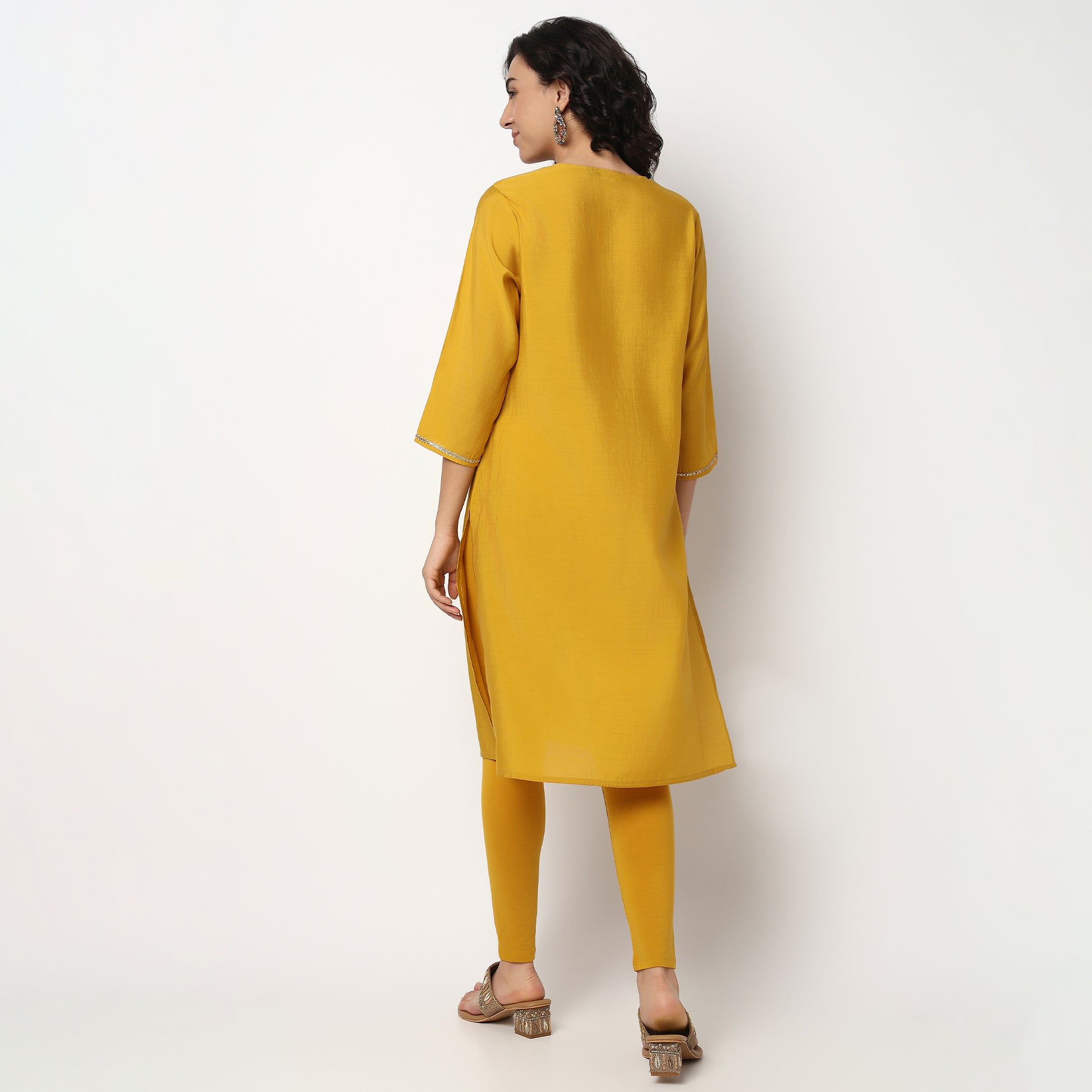 Buy Women Straight Fit Embellished Three-Fourth Sleeve Kurta  - Style Union