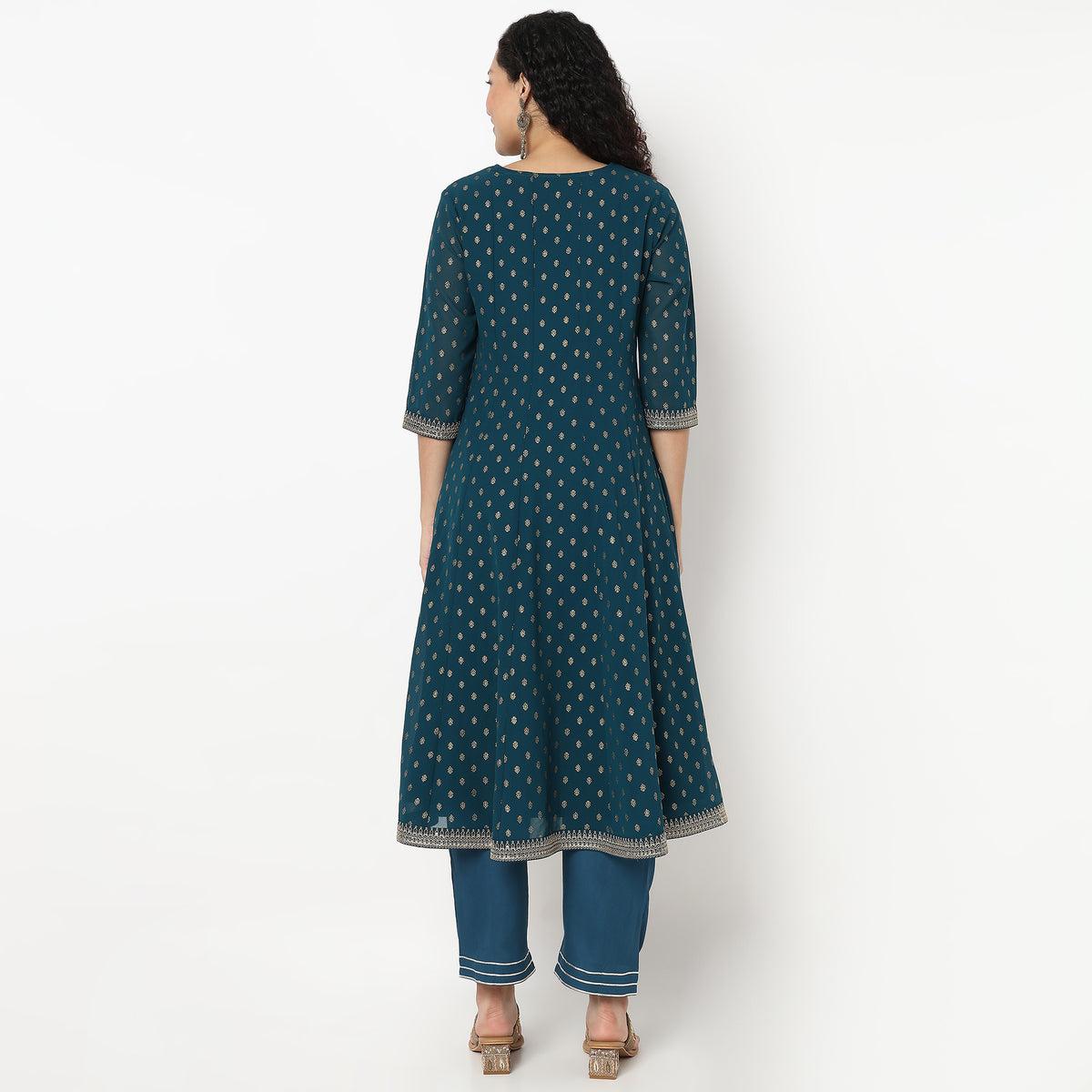 Foil Print V-Neck Flared Kurta