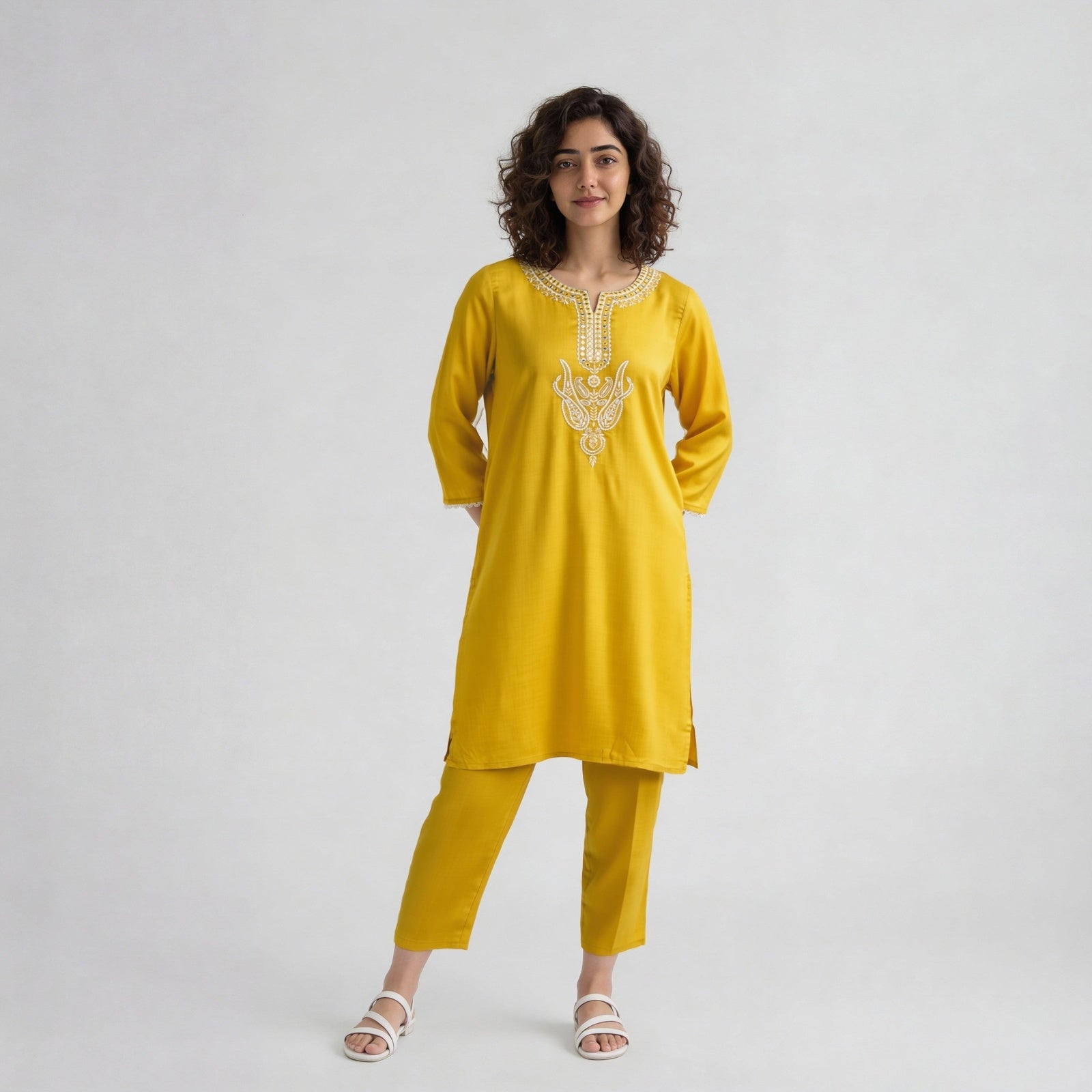 Rayon Solid Three-Fourth Sleeve Kurta