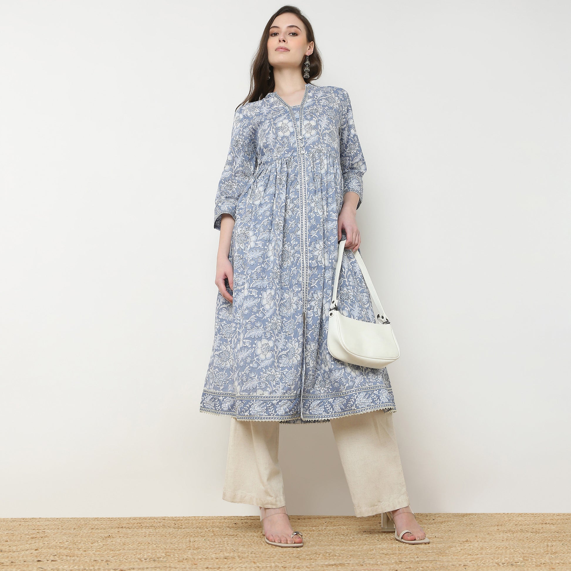 Printed V-Neck Flared Kurta