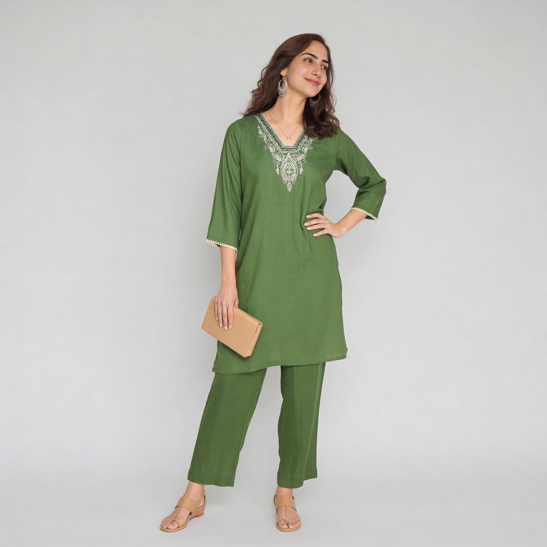 V-Neck Straight Kurta