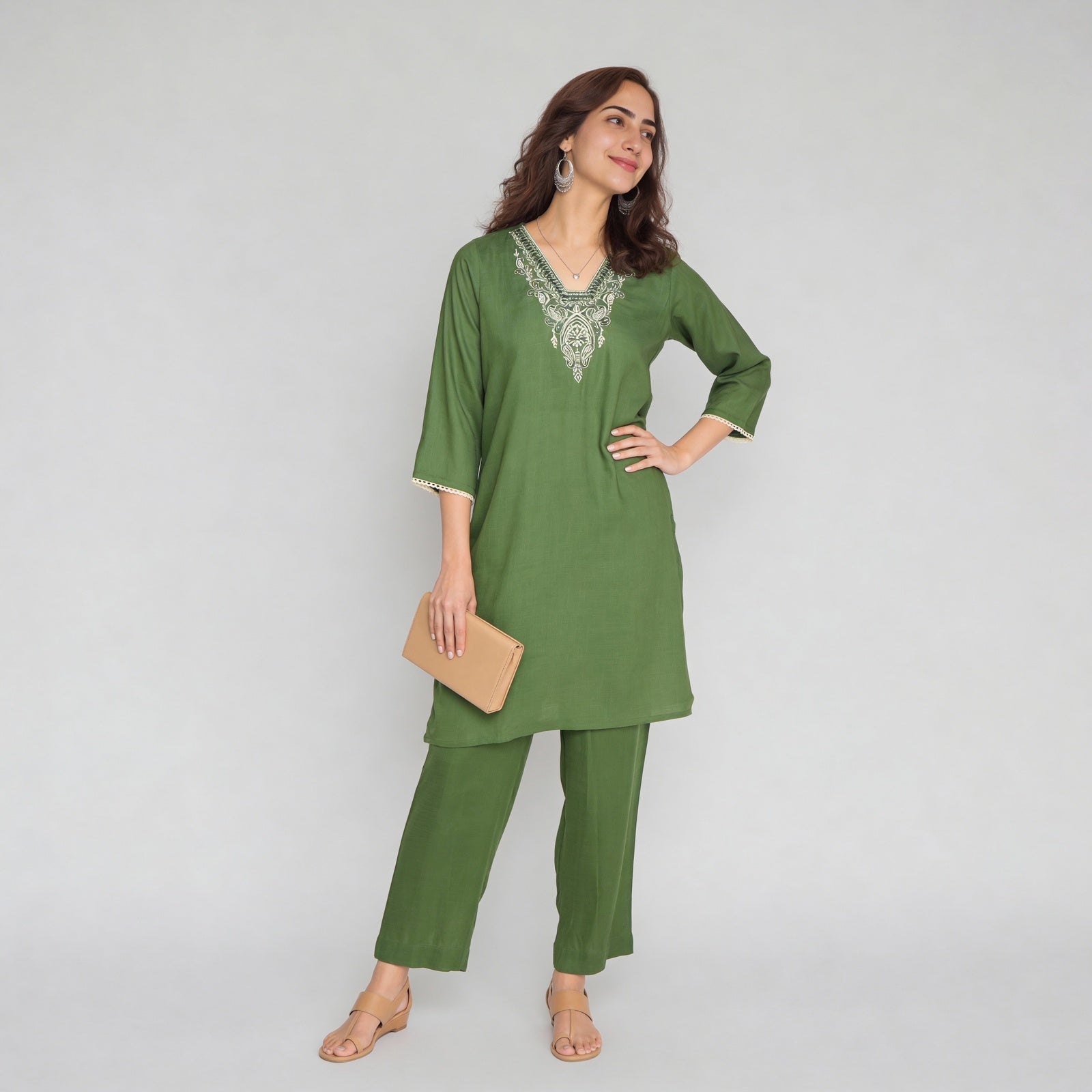 V-Neck Straight Kurta
