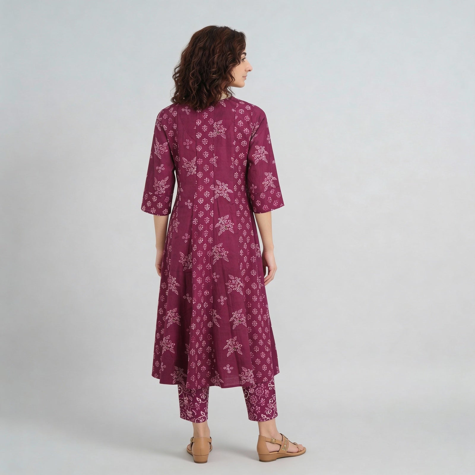 Cotton Printed V-Neck Kalidar Kurta