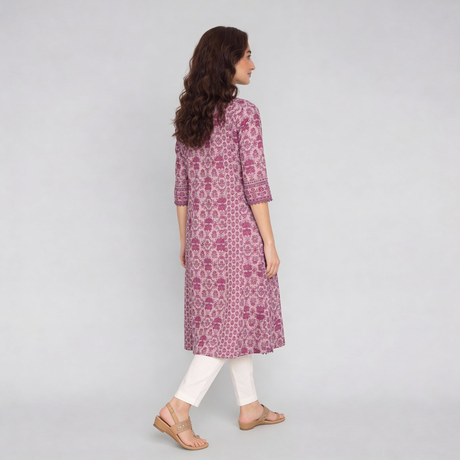 Cotton Printed V-Neck Kalidar Kurta