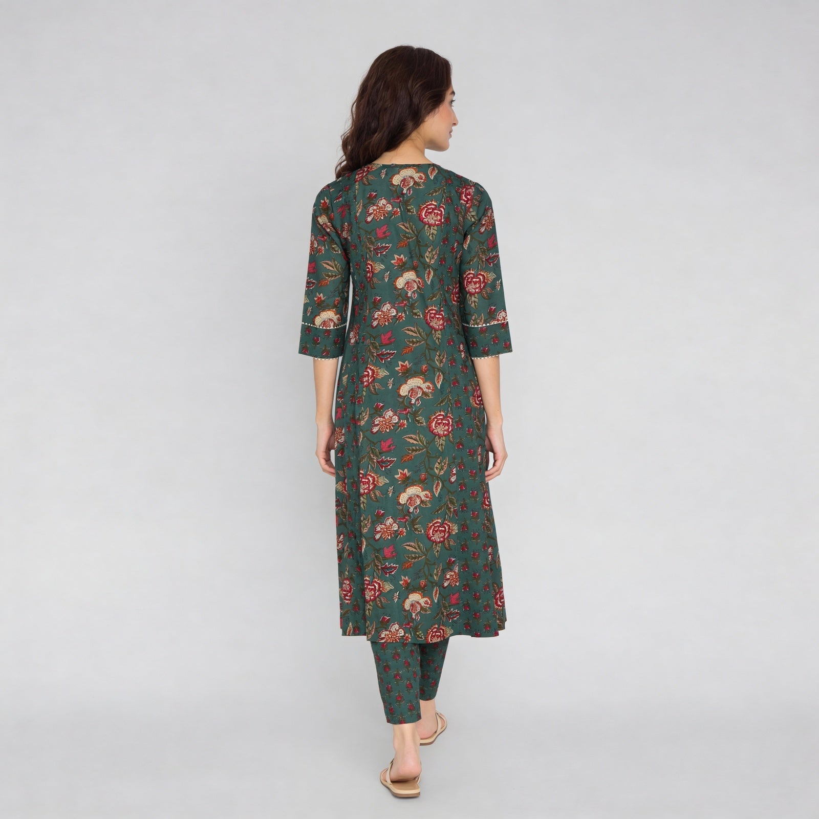 Cotton Printed V-Neck Kalidar Kurta