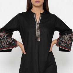 Cotton Embroidered V-Neck Kurta