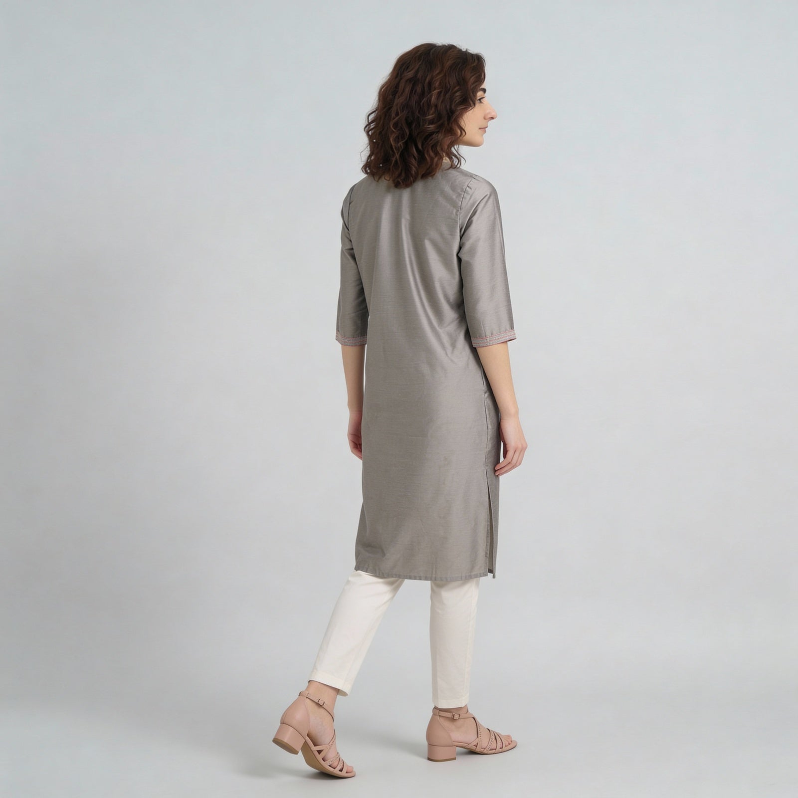 V-Neck Embroidered Straight Kurta