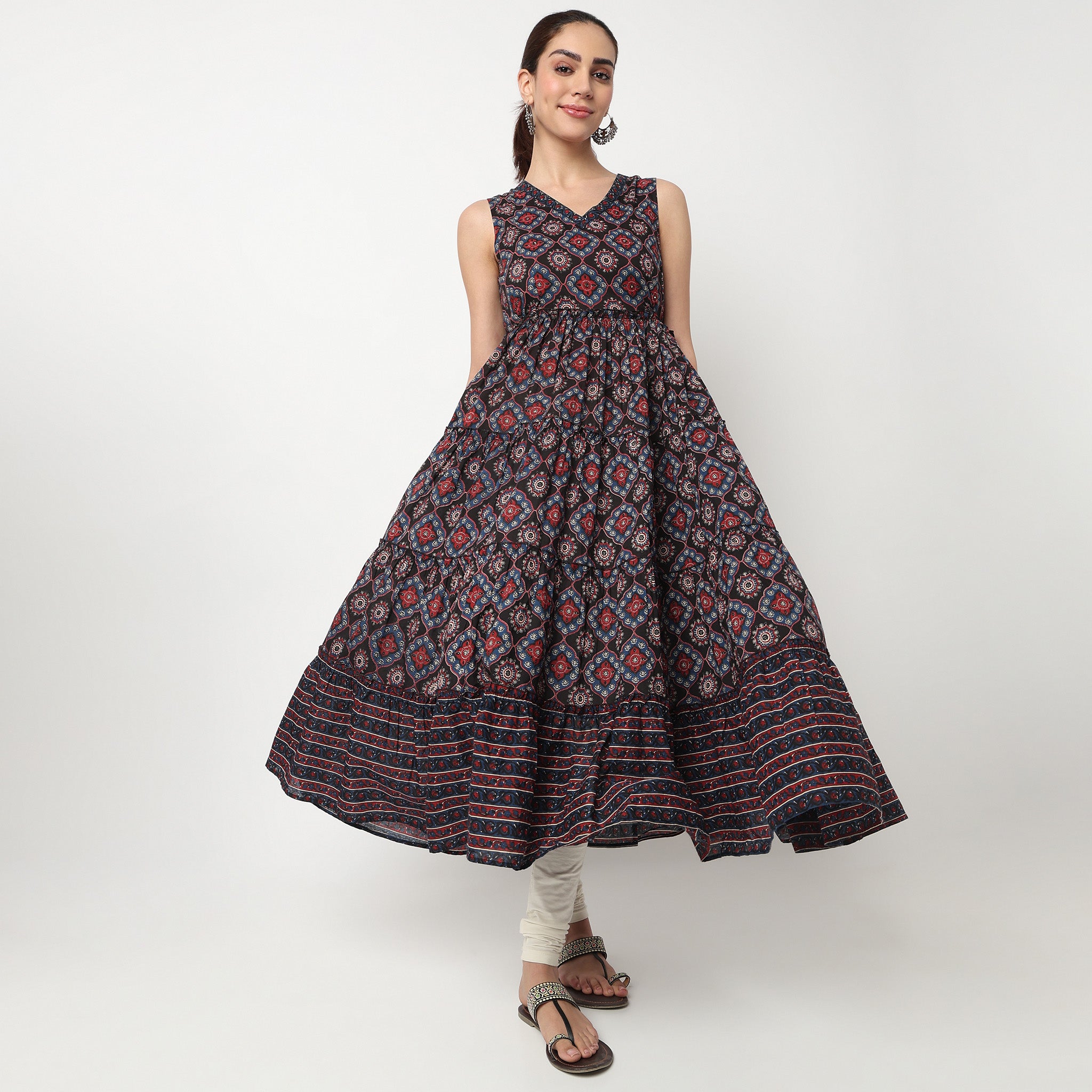 V-Neck Printed Flared Kurta