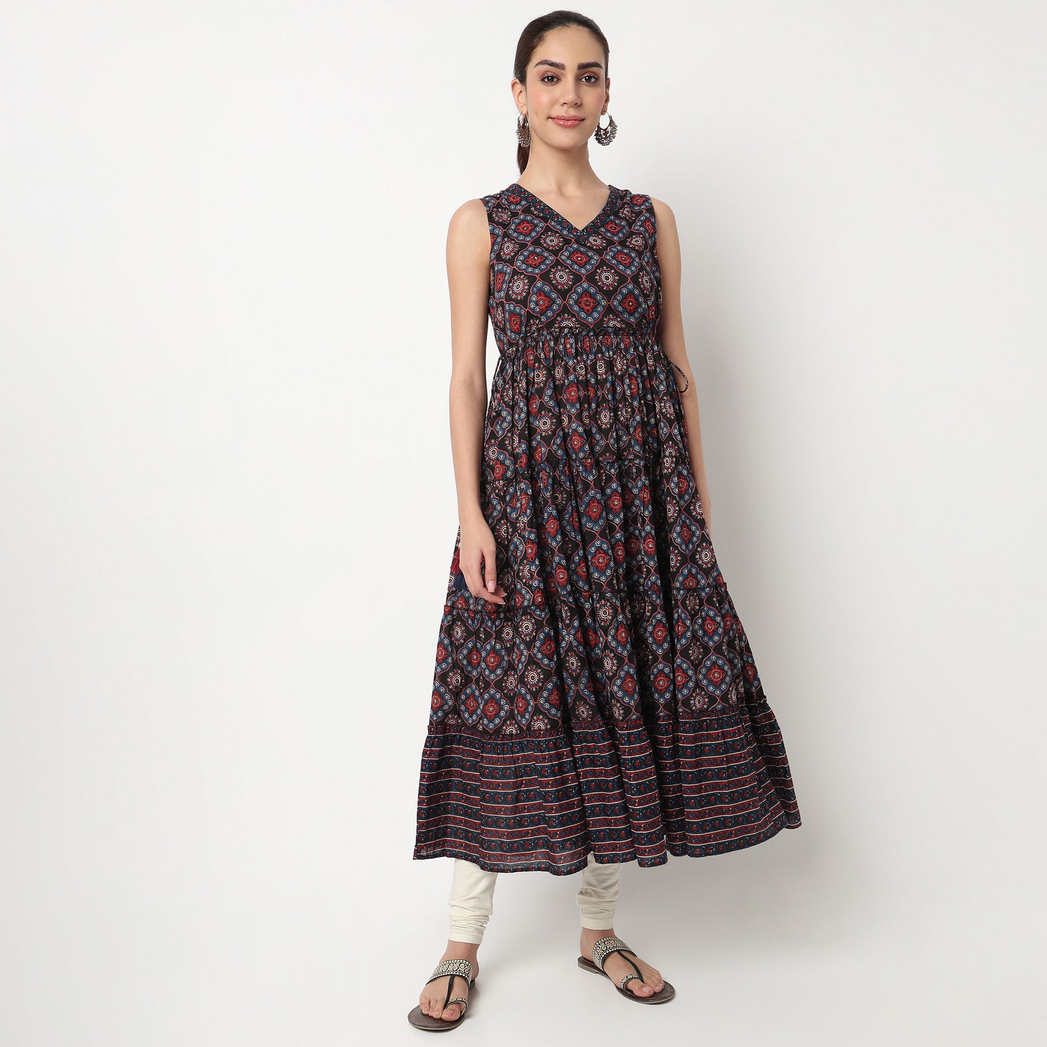 V-Neck Printed Flared Kurta