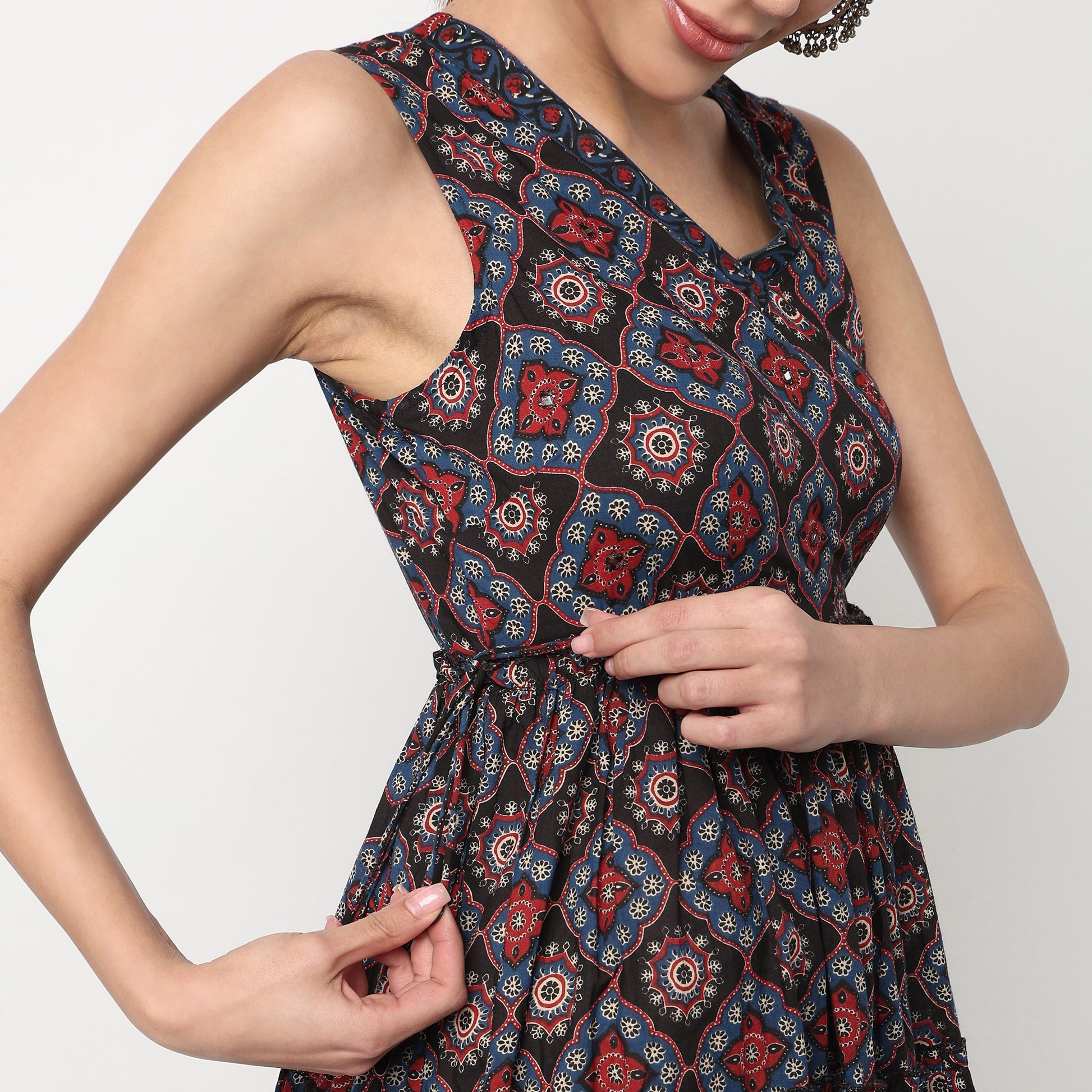 V-Neck Printed Flared Kurta