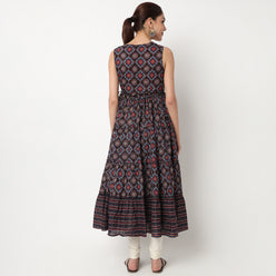 V-Neck Printed Flared Kurta
