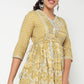 Printed V Neck Tired Kurta