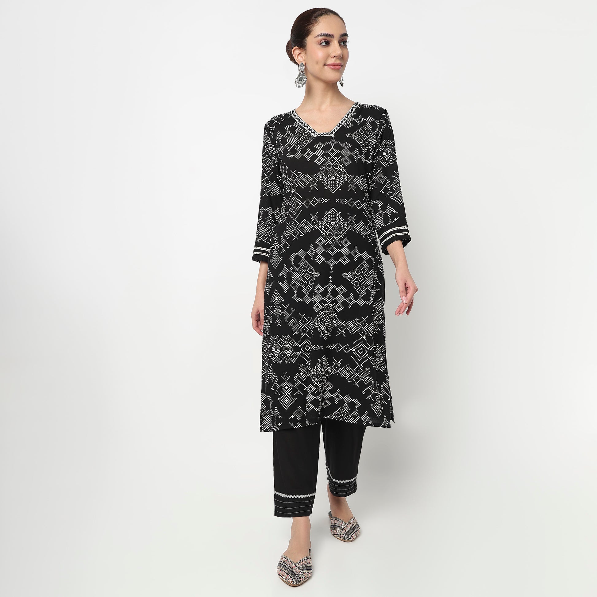 V Neck Printed Kurta