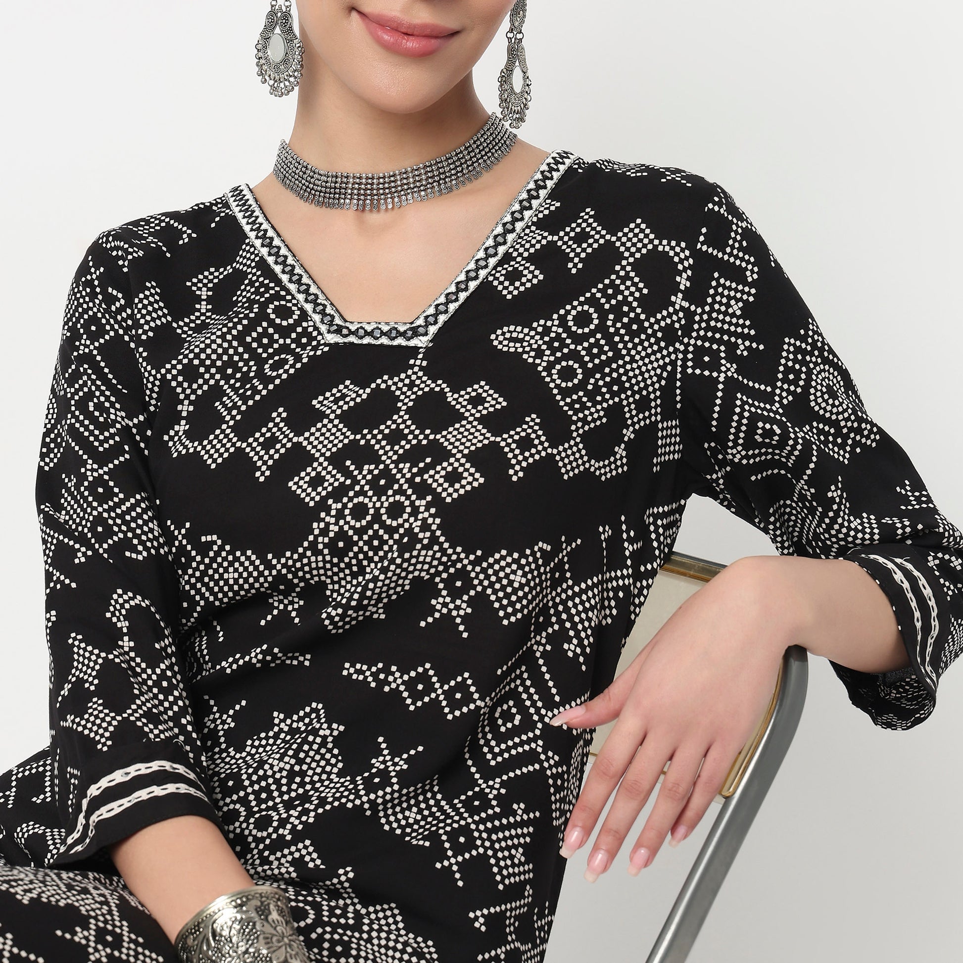 V Neck Printed Kurta