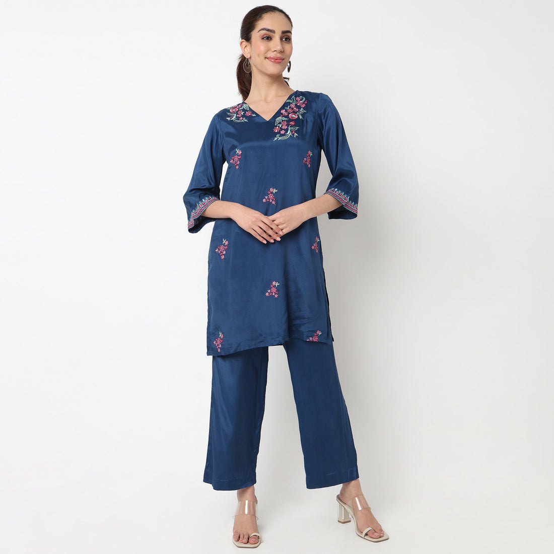 V-Neck Embroidered Straight Kurta