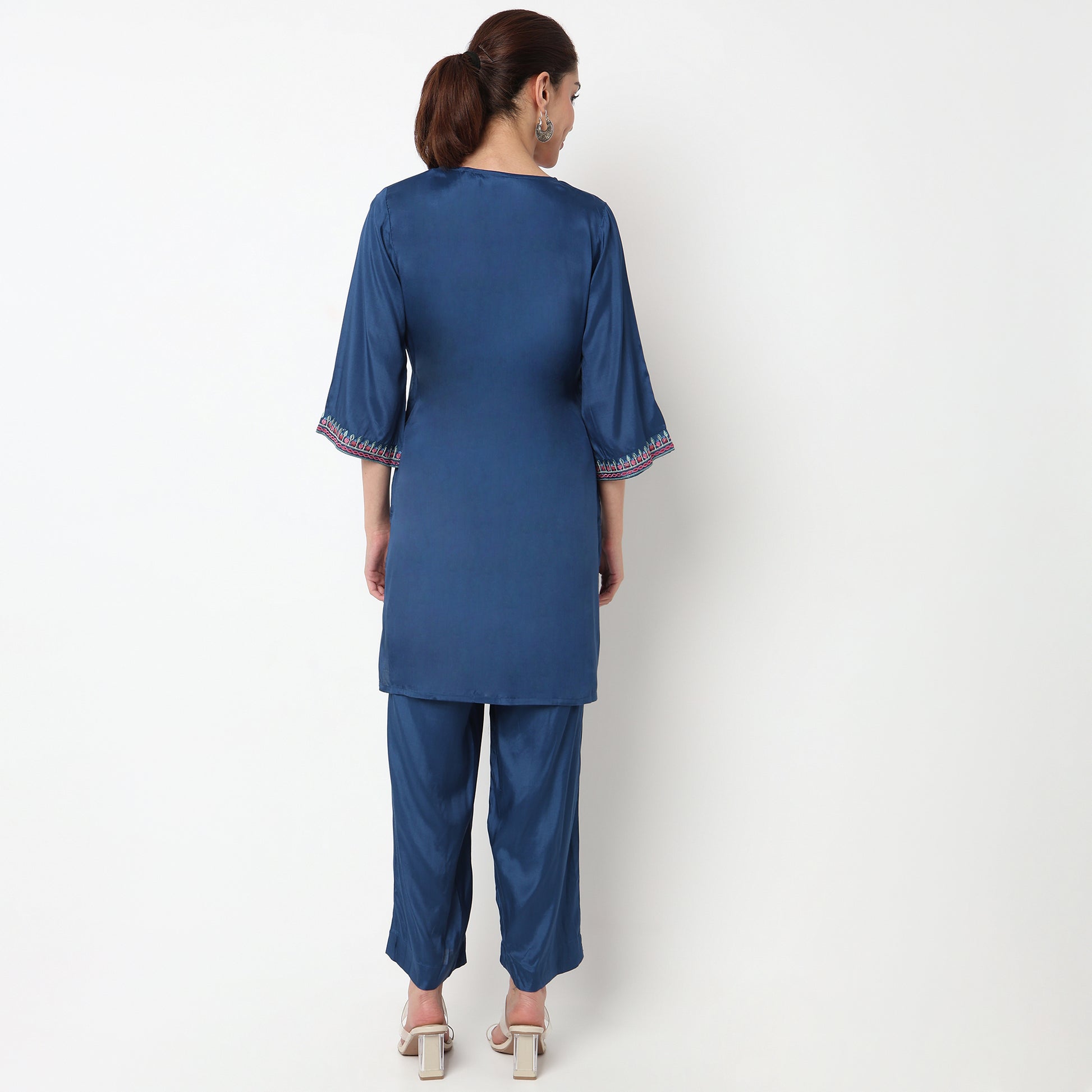 V-Neck Embroidered Straight Kurta